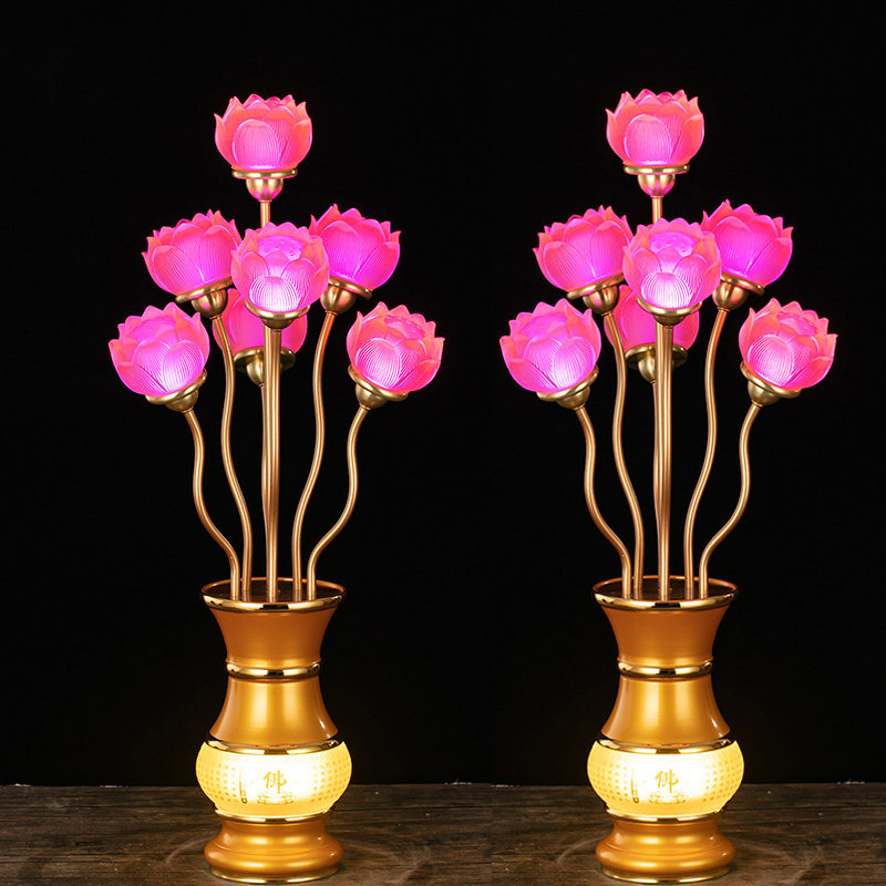 大盆景供佛灯七品LED七彩水晶莲花灯家用佛台长明灯招财佛家仙家