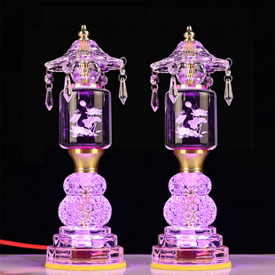 led玻璃水晶莲花佛供灯七彩佛灯家用佛堂照明灯观音菩萨插电新款