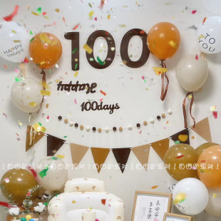 ins簡(jiǎn)約寶寶Happy100days兔寶寶百天百日宴氣球派對(duì)裝 飾拍照布置