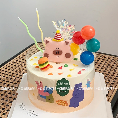 自由趴手工软陶小猪生日蛋糕插件