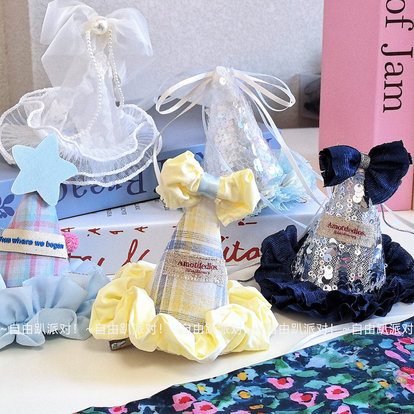 新款ins甜美少女星星生日帽头饰发夹奶油系星星顶夹聚会拍照道具