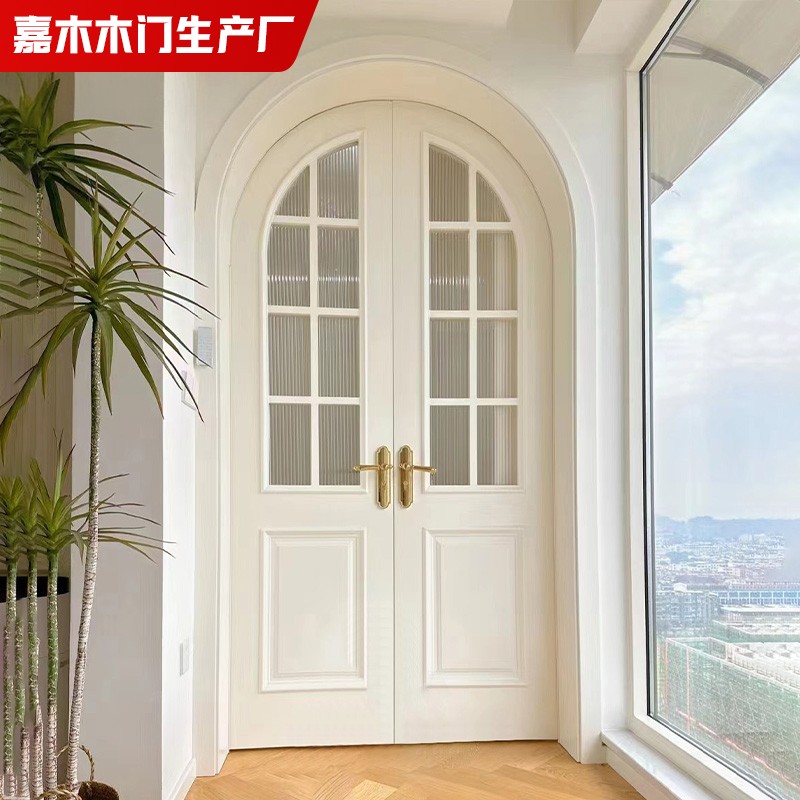 法式拱形套装门服装店玻璃对开门
