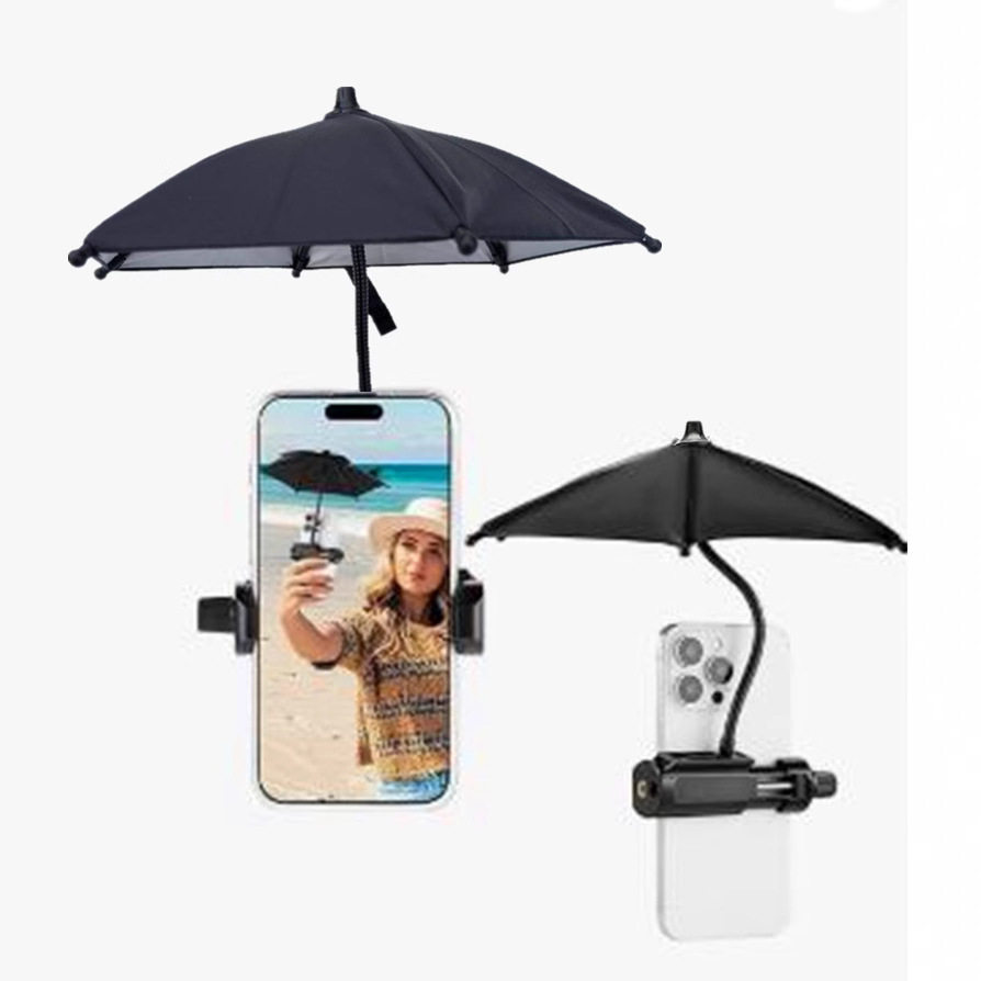 手机夹遮阳伞 防晒迷你小雨伞金属软杆伞 户外直播三脚架手机伞