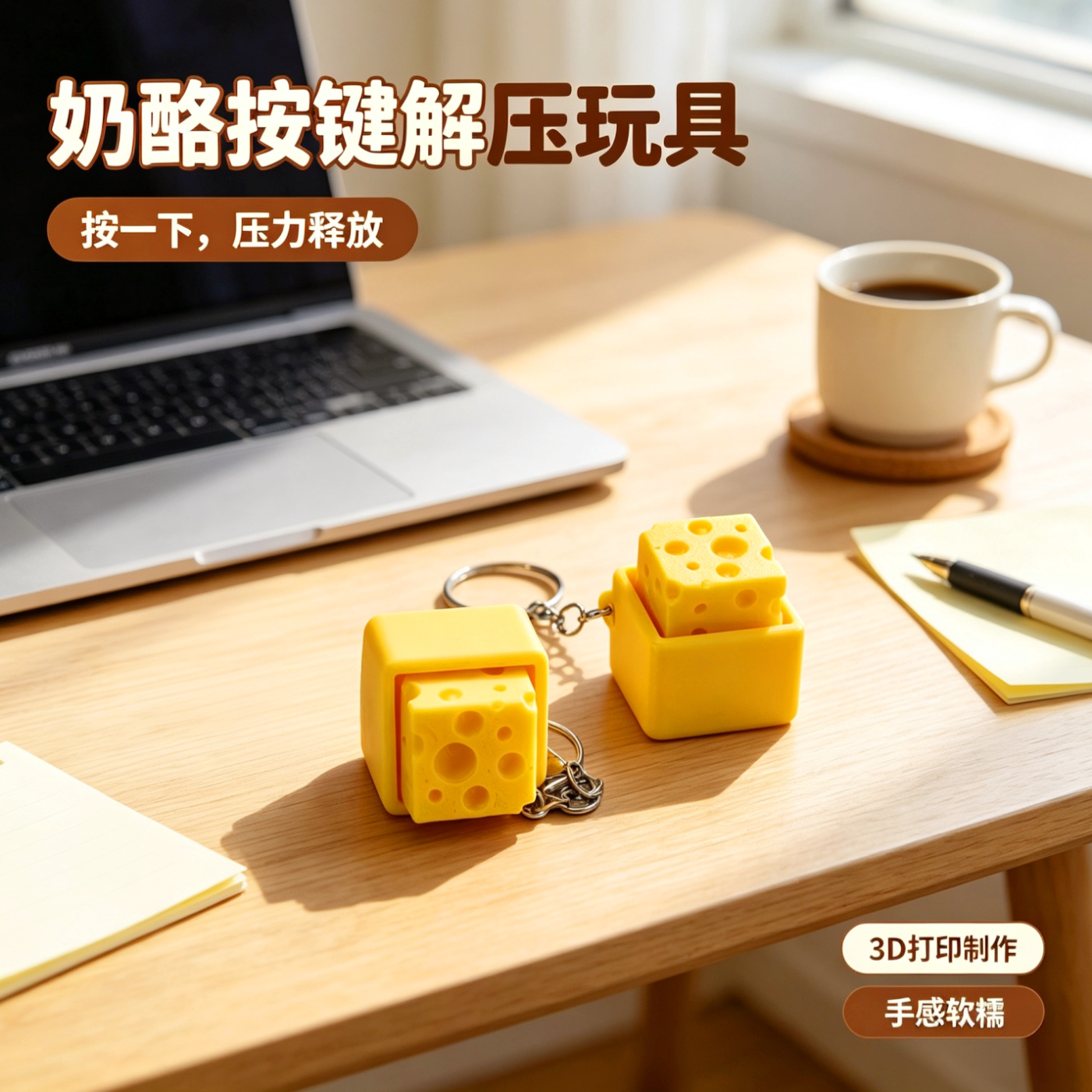 3D打印奶酪按键解压钥匙扣
