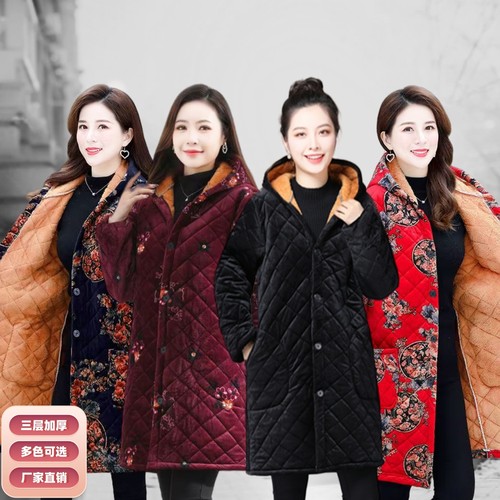 三层加厚棉新款冬季女士罩衣加绒