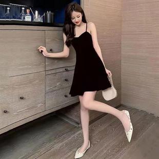 新款 2025年夏季 黑色连衣裙女内搭打底显瘦吊带小个子短裙小黑裙女