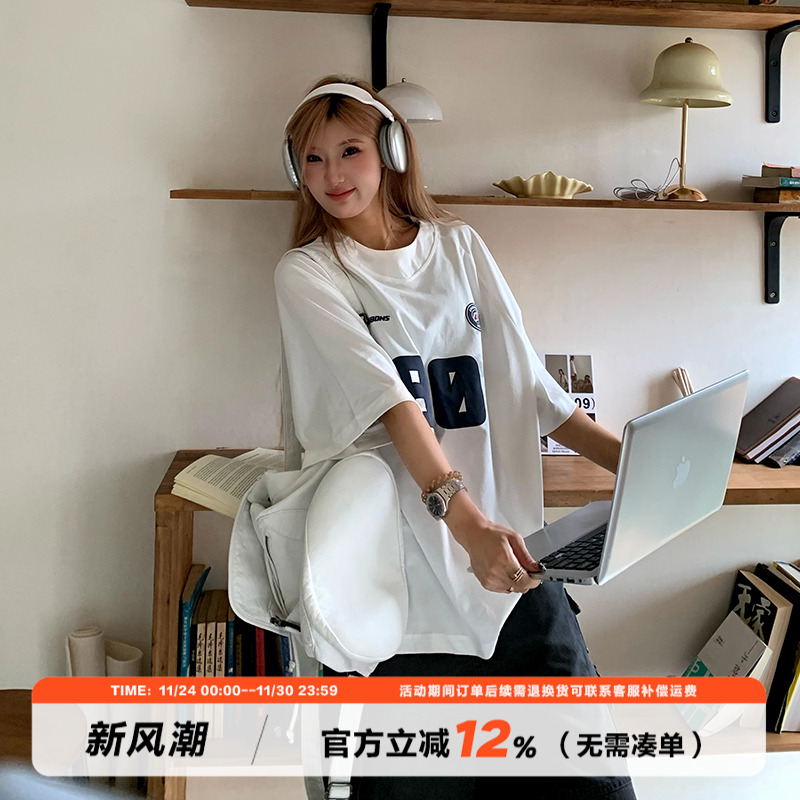 饭饭又饿了美式印花短袖t恤女夏