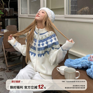 饭饭又饿了森系费尔岛毛衣外套女秋季 慵懒风宽松显瘦百搭针织开衫