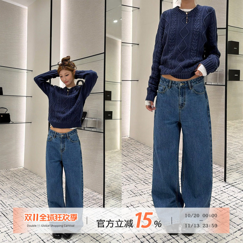 【饭饭自制】【水洗蓝调】靓蓝水洗立体剪裁开骨牛仔裤