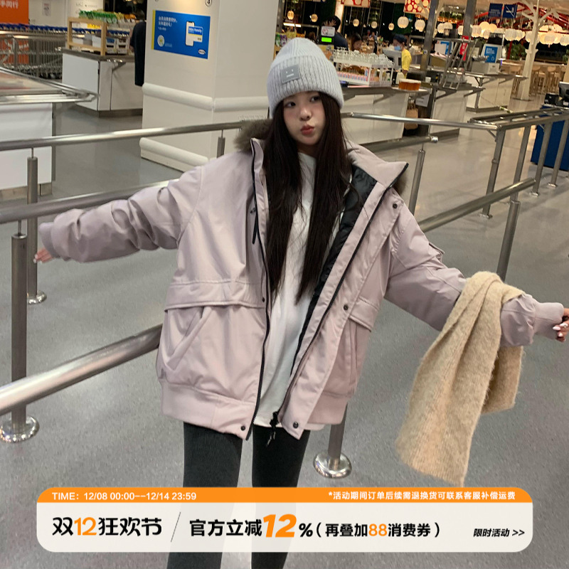 饭饭又饿了90白鸭绒毛领羽绒服