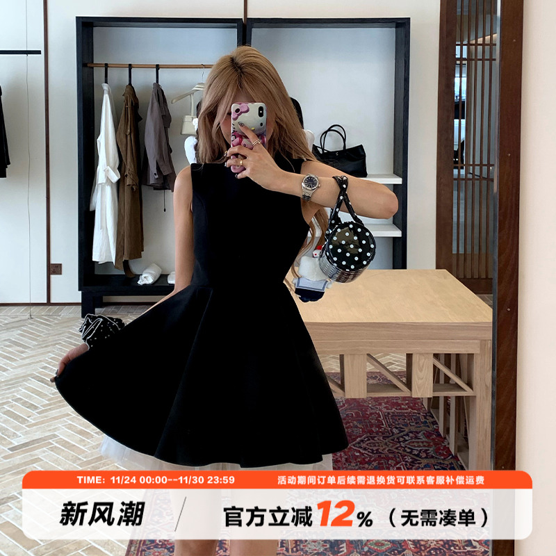 【清仓价】饭饭又饿了法式千金网纱拼接连衣裙女夏显瘦蓬蓬裙子