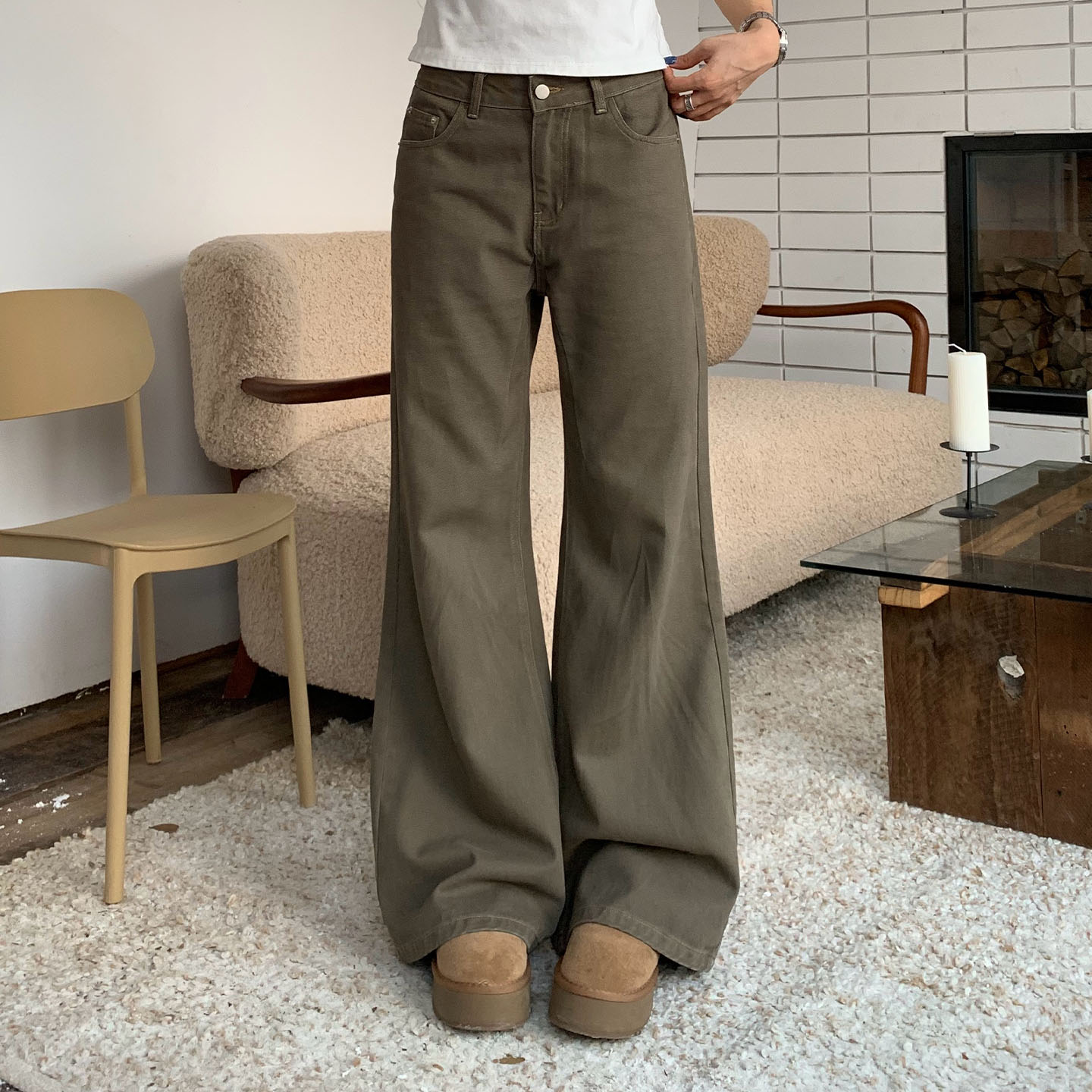 饭饭又饿了美式复古微喇牛仔裤女