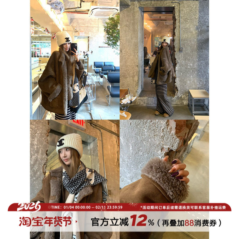 饭饭又饿了韩系双面穿皮毛一体外套女冬高级感加厚保暖中长款大衣,女装/女士精品,短外套,淘宝优惠券,粉丝福利购,淘宝优惠卷