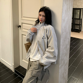 外套 双排扣拉链时尚 饭饭又饿了美式 三色冲锋立领飞行夹克女秋季