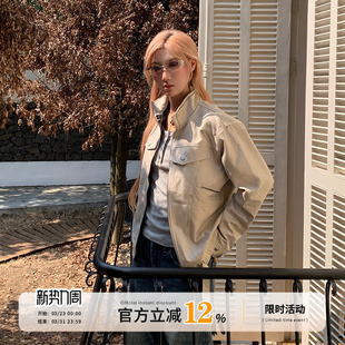 饭饭又饿了美式立领工装外套女秋季甜酷休闲百搭显瘦短款夹克上衣