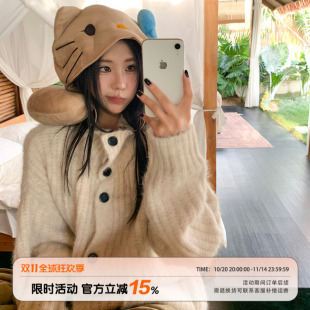 饭饭又饿了慵懒氛围感高领毛衣外套女秋冬休闲简约软糯百搭开衫