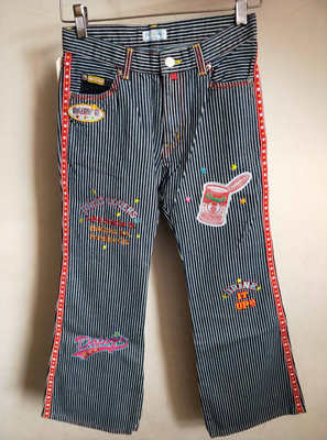 DAISY LOVERS兰白条纹贴布绣微喇长裤140