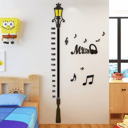 卡通路灯身高贴3D亚克力立体墙贴创意儿童房客厅玄关量身高尺墙贴