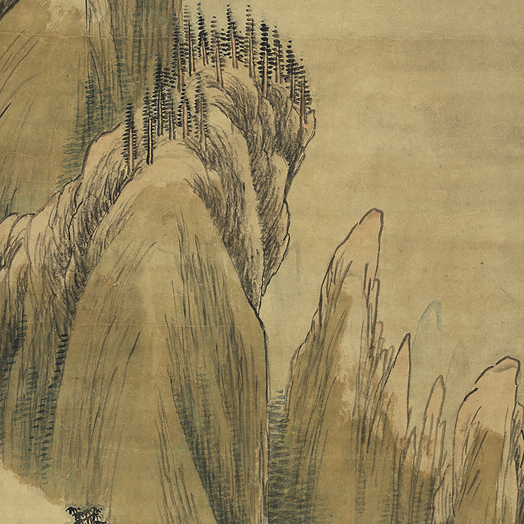 清 胡桂 溪山垂钓图 真迹复制品31x97cm台北故宫收藏清朝山水名画