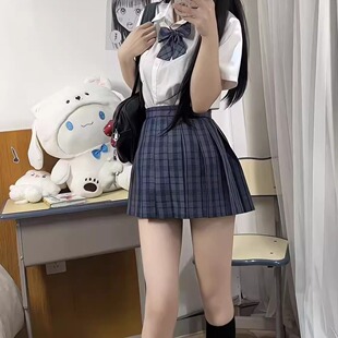 jk格裙夏季 短裙学院风高腰显瘦百褶裙校供感百搭半身裙 灰水蓝