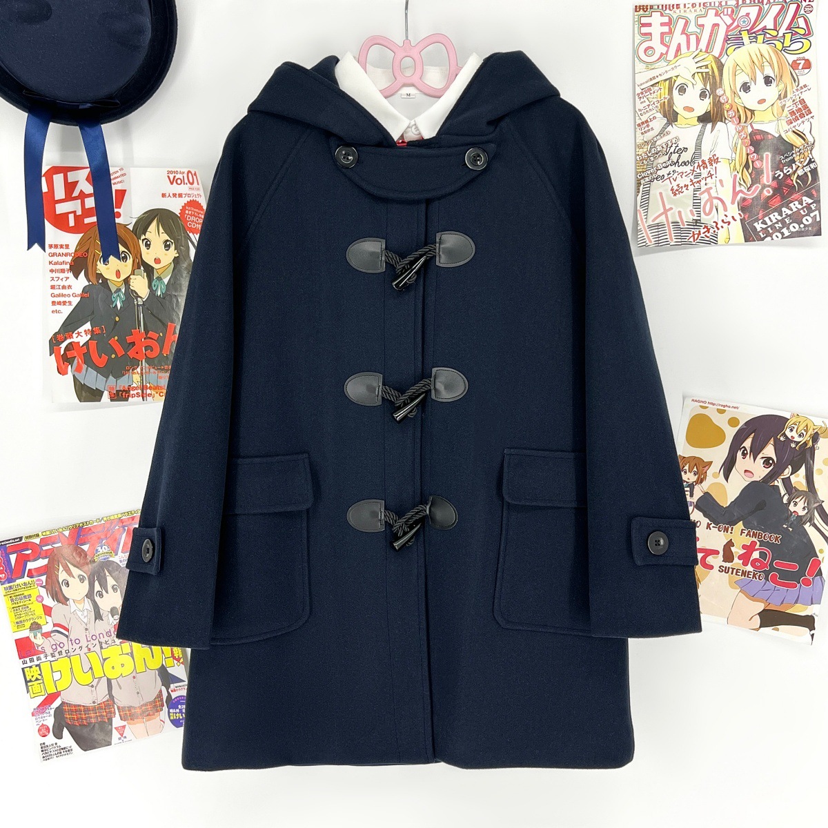 夹棉牛角扣大衣喉部锁扣款秋冬JK制服学院风中长款连帽毛呢外套女