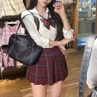 JK格裙学院风高腰半身裙校供感收腰圣诞红短裙学生半身裙女 玄