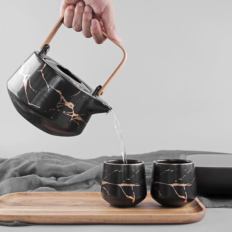 高档北欧描金大理石纹陶瓷茶壶家用陶艺茶具套装功夫茶沏茶冲茶茶|msdalam kategori pinggan mangkuk, set teh, Kung Fu teh - dari Buy2taobao.com untuk memberikan perkhidmatan ejen Taobao profesional membeli