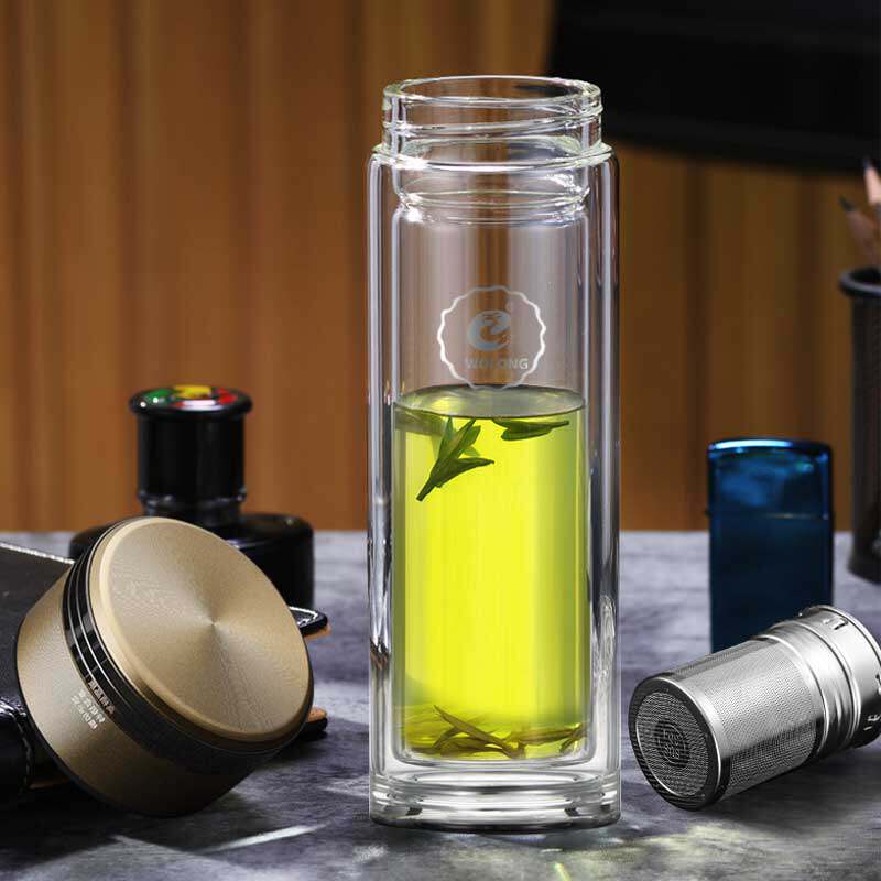 卧龙玻璃杯茶水分离泡茶杯双层玻璃茶叶杯男士水杯便携过滤礼品杯