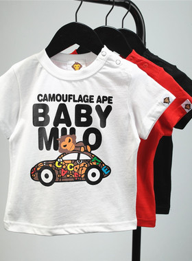 夏季新款潮牌童装男童T恤背心短袖 宝宝纯棉红黑色小汽车半袖上衣
