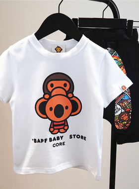 男童夏季白色短袖T恤 潮牌童装儿童卡通纯棉半袖短裤可套装中小童