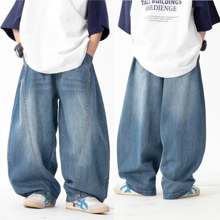 儿童薄款牛仔裤冰丝长裤弯刀裤帅