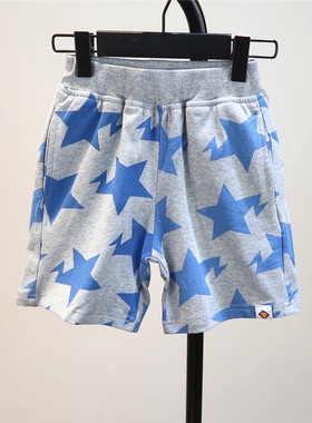 男女儿童纯棉满印星星灰色水印五分短裤潮牌宝宝猴子薄中裤可套装