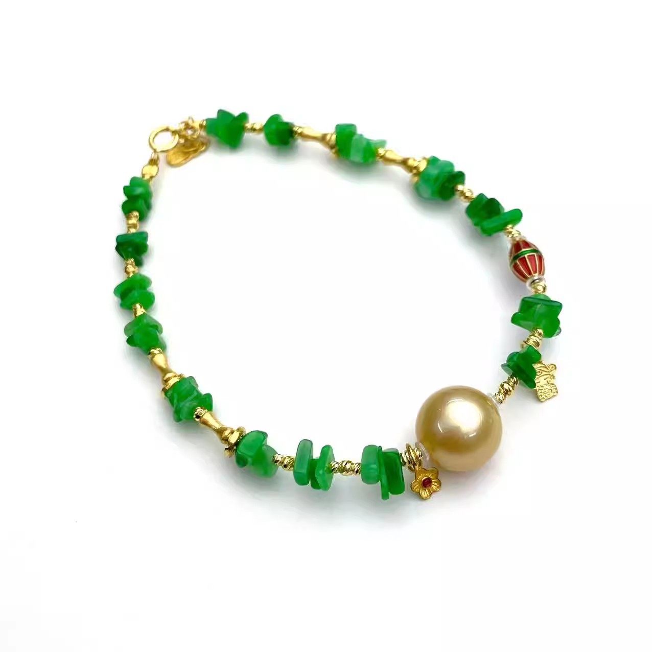 安伯曼10mm南洋金珠浓金18K金樱花小财神竹节翡翠随形满天星手链,珠宝/钻石/翡翠,手饰,淘宝优惠券,粉丝福利购,淘宝优惠卷