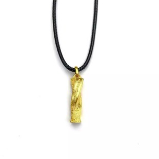 安伯曼九字zhen言18K金小金条扭zhuan乾坤W能扣皮绳项链