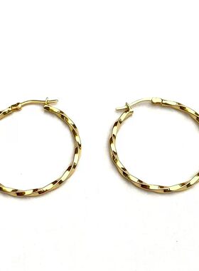 安伯曼意大利金莫比乌斯18K金波浪纹圈圈耳环30mm