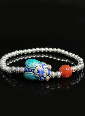 南红一鸣惊人珐琅银手链足