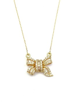 安伯曼日本制18K金50分南非钻蝴蝶结丝带项链14*15mm