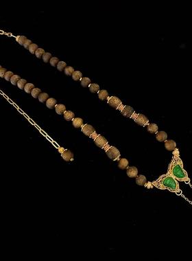 安伯曼高危翡翠蝴蝶淡水珍珠灵动款珐琅蝴蝶沉香奇楠项链