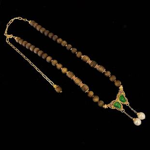 安伯曼高危翡翠蝴蝶淡水珍珠灵动款珐琅蝴蝶沉香奇楠项链