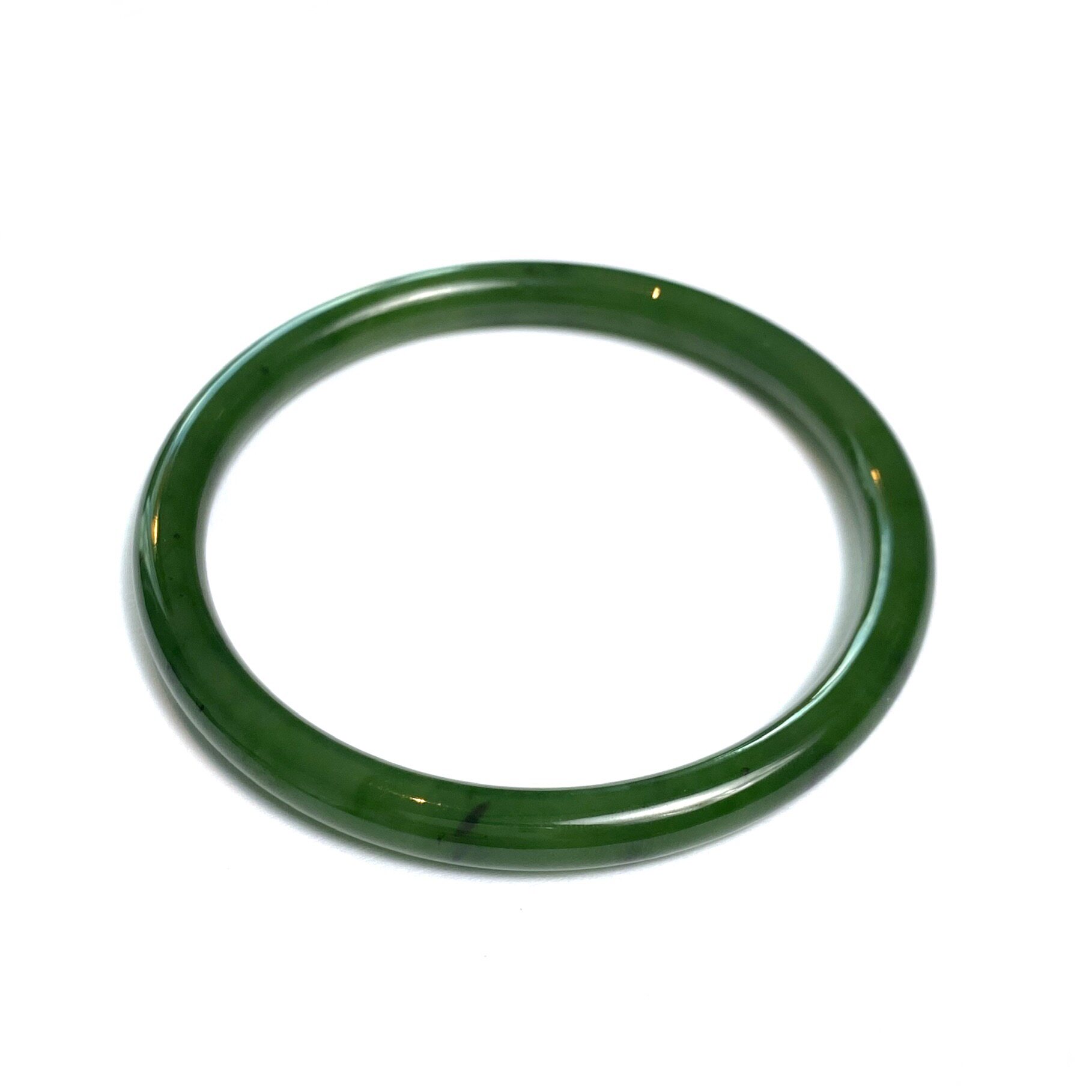 安伯曼俄碧和田碧玉叮当镯细条微黑点菠菜绿手镯