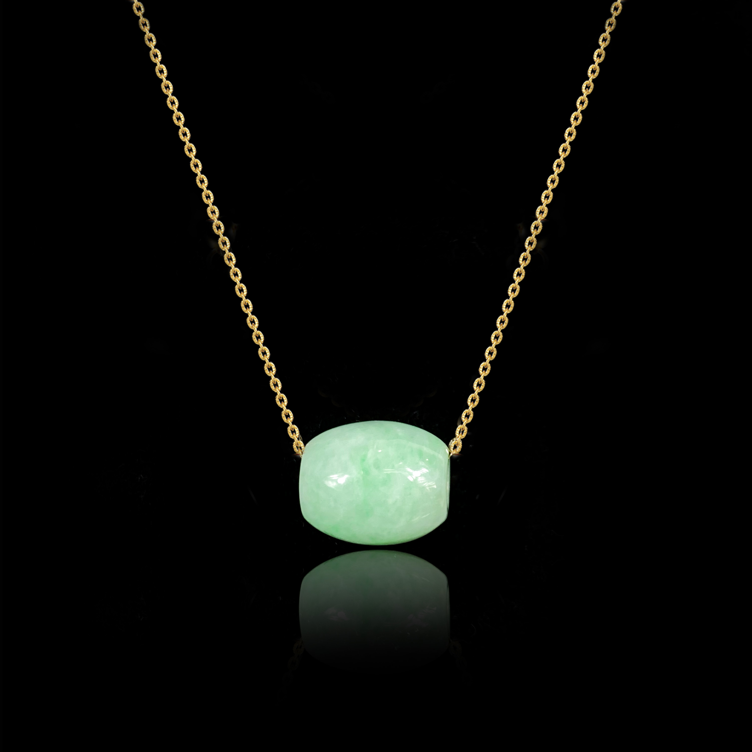 安伯曼18k金翡翠a货桶珠路路通项链9*10mm左右