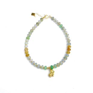 安伯曼18K金马到成功翡翠黄翡冰种绿翠渐变满天星手链福lu寿