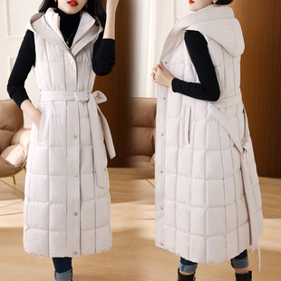 2025秋冬新款过膝中长款连帽羽绒棉马甲女加厚收腰外穿马夹坎肩潮
