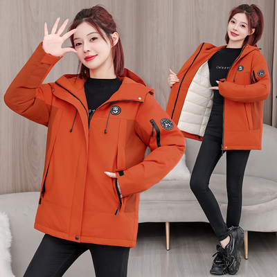 小个子冬新款连帽加厚冲锋衣工装大码宽松羽绒棉衣女棉服棉袄外套