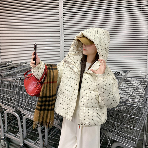 冬新款超好看波点棉袄大码宽松面包服加厚羽绒棉衣女减龄棉服外套