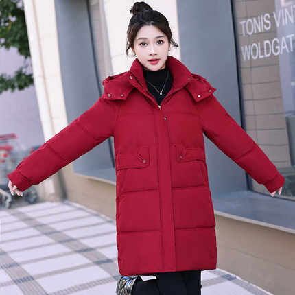 冬装新款可拆卸帽棉袄大码宽松中长款羽绒棉衣女减龄加厚棉服外套