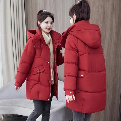羽绒棉中长款通勤宽松连帽棉衣