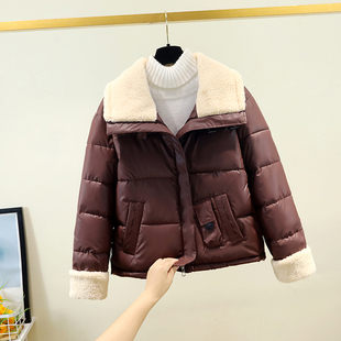 冬新款PU皮免洗加厚棉袄小个子宽松面包服短款羽绒棉衣女棉服外套