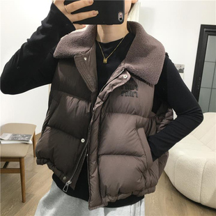 秋冬新款翻领羊羔毛外穿加厚马夹女坎肩背心大码羽绒棉马甲女外套