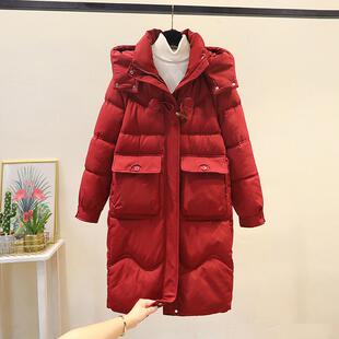 新中式牛角扣中长款羽绒棉衣女2025冬装宽松加厚棉袄过膝棉服外套